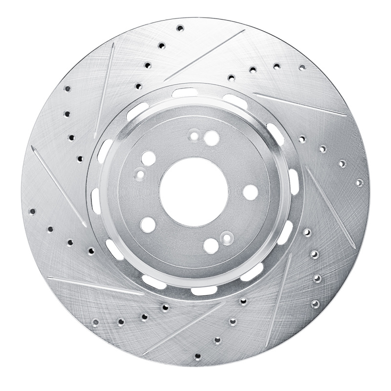 Genesis G90 Brake Rotor (1) - Front Left - R1 Concepts - Drilled & Slotted - Silver - `21-`26